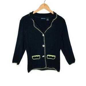 Vintage Yarns & Stitches Contrast-trim cardigan button down Black 90’s Preppy